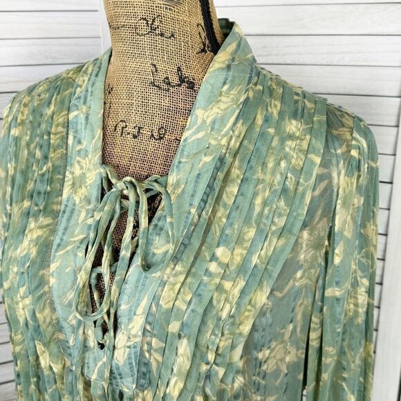 Rag & Bone Sachi Pleated Floral Print Sheer‎ Blouse Sage Green Small - Picture 8 of 16